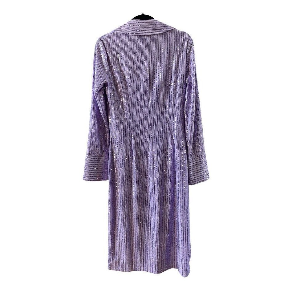 New Stine Goya Sonja Sequin Long Sleeve Button-Up Midi Shirtdress Size M - Picture 8 of 16